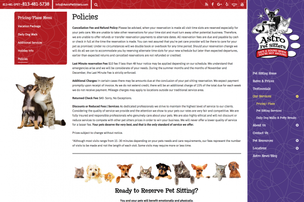 Astro Pet Sitters, Responsive Website